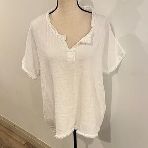 Venti6 Cotton Linen Blend White Frayed Women's Top XL